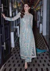 FEROZEAH BY SARA ROHALE ASGHAR | EXQUISITE NET EMBROIDERED DRESS | FULLY HEAVY HAND EMBELLISHMENT EMBROIDERED SEQUENCE WORK, MOTI WORK, STONE WORK & PEARL'S WORK WITH HANGING TASSEL'S WORK | UNSTITCHED 3-PIECE SUIT | AE4-25-06