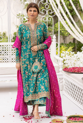AVISA EMERALD KURTA BY FARAH TALIB AZIZ | ELEGANTLY PREMIUM HAND EMBELLISHMENT EMBROIDERED RAW SILK DRESS WITH HEAVY EMBROIDERED POTLI | UNSTITCHED 3-PIECE SUIT