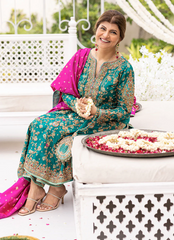 AVISA EMERALD KURTA BY FARAH TALIB AZIZ | ELEGANTLY PREMIUM HAND EMBELLISHMENT EMBROIDERED RAW SILK DRESS WITH HEAVY EMBROIDERED POTLI | UNSTITCHED 3-PIECE SUIT