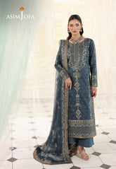 ASIM JOFA | EXCLUSIVE WEAR | FULL HEAVY THREAD EMBROIDERED SEQUENCE WORK CHIFFON DRESS | UNSTITCHED 3-PIECE SUIT | AJUEV-08
