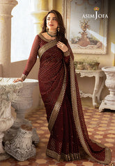 Asim Jofa Maroon Saree Collection Chiffon Replica