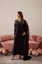 VANYA | A LUXURIOUS BLACK VELVET LONG SHIRT | FULLY HEAVY EMBROIDERED MULTI SEQUENCE WORK | UNSTITCHED 3-PIECE SUIT | PP-06