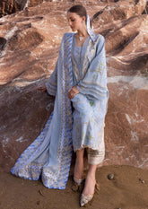 FLOW BY CRIMSON | ELEGANTLY MULTI DIGITAL PRINTED LAWN WITH ATTACHED CHICKENKARI LACE & HEAVILY EMBROIDERED THREAD WORK | UNSTITCHED 3-PIECE SUIT | A GIRL IN THE GARDEN | D-07-B