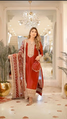 NOREEN BY KANWAL MALIK | ELEGANTLY INDIAN RAW SILK GHARARA | PREMIUM HAND EMBELLISHMENT FULLY HEAVY EMBROIDERED WORK WITH EMBROIDERED CLUTCH | UNSTITCHED 3-PIECE GHARARA