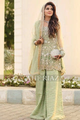 ATIF RIAZ | EXQUISITELY NET EMBROIDERED SHIRT | FULLY HEAVY THREAD EMBROIDERED SEQUENCE WORK, BANCH MOTI WORK, ATTACHED TASSEL'S WORK WITH BEAUTIFULLY CUT WORK DESIGN NET SHIRT | UNSTITCHED 3-PIECE | AR-SG19