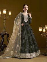 ANARKALI - BLACK FROCK RAW SILK WITH BLOCK PRINTED - HEAVY EMBROIDERED UNSTITCHED 3-PIECE SUIT