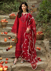 SARDINIA - FLORAL FOREST LUXURY HEAVY SCHIFFLI WORK WITH FULL EMBROIDERED LAWN | UNSTITCHED 3-PIECE SUIT | SR-805 | CRIMSON BLOOM