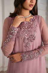 IZNIK | ELEGANTLY FULLY HEAVY THREAD EMBROIDERED SEQUENCE WORK & HANDMADE EMBELLISHED EMBROIDERED WORK WITH EMBROIDERED BANCHES ATTACHED CHIFFON SHIRT | UNSTITCHED 3-PIECE SUIT | UE-418