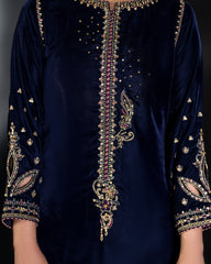 IFRAH BY NAQSHI | LUXURY 9000 MICRO VELVET SHIRT | BEAUTIFULLY MULTI THREAD EMBROIDERED WORK WITH HANGING TASSELS WORK | UNSTITCHED 3-PIECE SUIT | NQ-072