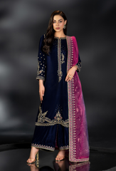 IFRAH BY NAQSHI | LUXURY 9000 MICRO VELVET SHIRT | BEAUTIFULLY MULTI THREAD EMBROIDERED WORK WITH HANGING TASSELS WORK | UNSTITCHED 3-PIECE SUIT | NQ-072