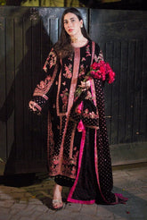 OCEAN BY ANEELAS | ELEGANTLY VELVET DRESS | FULLY HEAVY MULTI THREAD EMBROIDERED SEQUENCE WORK WITH HANGING TASSELS WORK | UNSTITCHED 3-PIECE SUIT