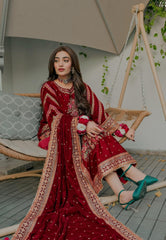 ANEELAS | THE VELVET FRONT ARE BEAUTIFULLY ADORNED WITH INTRICATE EMBROIDERY | UNSTITCHED 3-PIECE SUIT | MAROON