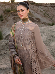 BIN ILYAS | LUXURY EMBROIDERED LAWN WITH HEAVY LAZER CUT WORK |UNSTITCHED 3-PIECE SUIT | BROWN WQ-24