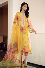 BAROQUE - DIGITAL PRINTED SWISS LAWN WITH HEAVY EMBROIDERED COLLECTION - UNSTITCHED 3-PIECE SUIT - YELLOW FLORAL