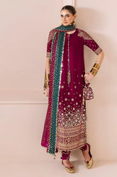 JAZMIN | ELEGANTLY VELVET WEAR | FULLY HEAVY MULTI THREAD EMBROIDERED SEQUENCE WORK & EMBROIDERED BANCHES WORK WITH MULTI SEQUENCE EMBROIDERED CLUTCH | UNSTITCHED 3-PIECE SUIT | CVF-D-02