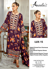ANEELAS | LUXURY MULTI DIGITAL PRINTED SILK DRESS WITH FULL HEAVY MULTI THREAD EMBROIDERED SEQUENCE WORK | UNSTITCHED 3-PIECE SUIT