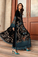 MARIA•B | ELEGANTLY PALACHI VELVET DRESS | FULLY HEAVY THREAD EMBROIDERED WORK WITH 3D FLOWER BANCHES MOTI WORK & LAZER CUT DESIGN WORK | UNSTITCHED 3-PIECE SUIT | DL-1208