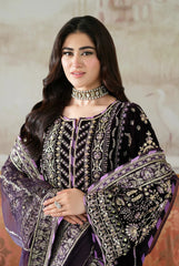 ANEELAS | AN EMBROIDERY WHOSE DEFINITION IS SELF-EXPLANATORY | FULLY HEAVY HAND EMBELLISHMENT EMBROIDERED MULTI SEQUENCE WORK & HEAVY BANCH MOTI WORK WITH CRYSTAL WORK VELVET SHIRT | UNSTITCHED 3-PIECE SUIT | VT-01