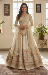 SHANZAYOUTFIT | THIS IS ONE OF THE CLASSIEST DESIGN | ELEGANTLY FULLY HEAVY MULTI THREAD EMBROIDERED 9MM SEQUENCE WORK & HANGING MULTI COLOUR TASSELS WORK CHIFFON MAXI | UNSTITCHED 3-PIECE | OFF-WHITE