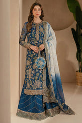 JAZMIN | AN EMBROIDERY WHOSE DEFINITION IS SELF-EXPLANATORY | ELEGANTLY FULLY HEAVY THREAD EMBROIDERED SEQUENCE WORK WITH ATTACHED HEAVY EMBROIDERED FLOWER BANCHES CHIFFON SHIRT | UNSTITCHED 3-PIECE SUIT