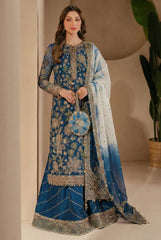 JAZMIN | AN EMBROIDERY WHOSE DEFINITION IS SELF-EXPLANATORY | ELEGANTLY FULLY HEAVY THREAD EMBROIDERED SEQUENCE WORK WITH ATTACHED HEAVY EMBROIDERED FLOWER BANCHES CHIFFON SHIRT | UNSTITCHED 3-PIECE SUIT