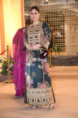 SABYASACHI | BEAUTIFULLY MULTI DIGITAL PRINTED SILK DRESS WITH FULLY HEAVY MULTI THREAD EMBROIDERED SEQUENCE WORK| UNSTITCHED 3-PIECE SUIT | ZIN BLUE