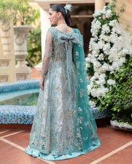 KAHANI BY MUSHQ | EXQUISITELY NET EMBROIDERED MAXI | FULLY HEAVY HAND EMBELLISHMENT EMBROIDERED SEQUENCE WORK, MOTI WORK, MARBLES STONE WORK WITH HANGING PEARL'S & TASSEL'S WORK NET MAXI | UNSTITCHED 3-PIECE | MUNWD240201U