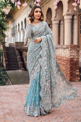MARIA B | EXCLUSIVE WEAR | PREMIUM HAND EMBELLISHMENTE EMBROIDERED NET SAREE | UNSTITCHED 3-PIECE | MC-1011-B-S | MABEL