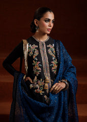 NEGRA BY HUSSAIN REHAR | A GLAMOUROUS BLACK RAW SILK SHIRT WITH INTRICATE HAND WORK DETAILS OF MULTI THREAD EMBROIDERED SEQUENCE WORK | UNSTITCHED 3-PIECE SUIT
