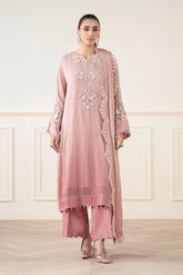 MARIA.B | ELEGANTLY FULLY HEAVY THREAD EMBROIDERED MULTI SEQUENCE WORK, ATTACHED 3D FLOWER BANCH MOTI WORK & LAZER CUT DESIGN WITH HANGING TASSELS WORK CHIFFON DRESS | UNSTITCHED 3-PIECE SUIT | SF-EA25-03