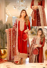 NOREEN BY KANWAL MALIK | ELEGANTLY INDIAN RAW SILK GHARARA | PREMIUM HAND EMBELLISHMENT FULLY HEAVY EMBROIDERED WORK WITH EMBROIDERED CLUTCH | UNSTITCHED 3-PIECE GHARARA