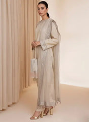 JAZMIN | LUXURY CREAMY RAW SILK DRESS | HEAVY THREAD EMBROIDERED SEQUENCE WORK WITH HANGING CRYSTAL TASSELS WORK & EMBROIDERED SEQUENCE WORK IN CLUTCH | UNSTITCHED 3-PIECE SUIT