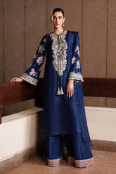 HUSSAIN REHAR LUXURY BLUE RAW SILK DRESS