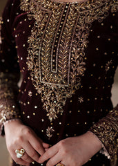 ZAREESHA BY HASEENS | AN EMBROIDERY WHOSE DEFINITION IS SELF-EXPLANATORY | FULLY HEAVY HAND EMBELLISHMENT EMBROIDERED SEQUENCE WORK VELVET SHIRT | UNSTITCHED 3-PIECE SUIT | MAROON