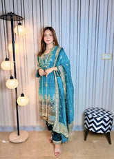 BAROQUE | ELEGANTLY ARTICLE | FULLY HEAVY MULTI THREAD EMBROIDERED SEQUENCE WORK WITH HANGING TASSELS & BANCHES | CHIFFON DRESS | UNSTITCHED 3-PIECE SUIT