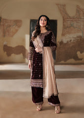 ZAREESHA BY HASEENS | AN EMBROIDERY WHOSE DEFINITION IS SELF-EXPLANATORY | FULLY HEAVY HAND EMBELLISHMENT EMBROIDERED SEQUENCE WORK VELVET SHIRT | UNSTITCHED 3-PIECE SUIT | MAROON