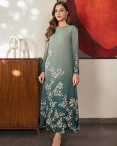 Lulusar Sea Blue Tie Die Digital Printed Silk Formal Collection Replica