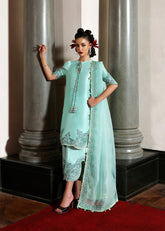 MYNT BY HUSSAIN REHAR | MINT BLUE TAKES FORM IN A DELICATELY EMBROIDERED RAW SILK SHIRT, ADORNED WITH HANDMADE EMBELLISHMENTS EMBROIDERED WORK | UNSTITCHED 3-PIECE SUIT