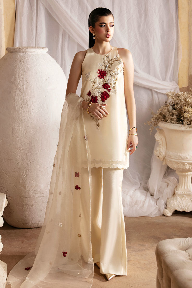 LUMINA BY RABIA ZAHUR | THIS ENSEMBLE EXUDES TIMELESS ELEGANCE AND MODERN SOPHISTICATION | ELEGANTLY HEAVY THREAD EMBROIDERED MULTI SEQUENCE WORK WITH MOTI WORK LAVA SILK DRESS | UNSTITCHED 3-PIECE SUIT | LP0314