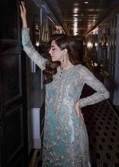 FEROZEAH BY SARA ROHALE ASGHAR | EXQUISITE NET EMBROIDERED DRESS | FULLY HEAVY HAND EMBELLISHMENT EMBROIDERED SEQUENCE WORK, MOTI WORK, STONE WORK & PEARL'S WORK WITH HANGING TASSEL'S WORK | UNSTITCHED 3-PIECE SUIT | AE4-25-06
