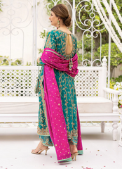 AVISA EMERALD KURTA BY FARAH TALIB AZIZ | ELEGANTLY PREMIUM HAND EMBELLISHMENT EMBROIDERED RAW SILK DRESS WITH HEAVY EMBROIDERED POTLI | UNSTITCHED 3-PIECE SUIT