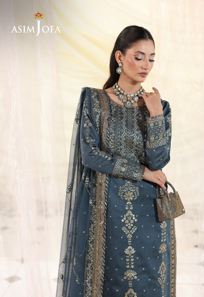 ASIM JOFA | EXCLUSIVE WEAR | FULL HEAVY THREAD EMBROIDERED SEQUENCE WORK CHIFFON DRESS | UNSTITCHED 3-PIECE SUIT | AJUEV-08