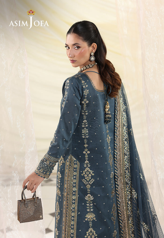ASIM JOFA | EXCLUSIVE WEAR | FULL HEAVY THREAD EMBROIDERED SEQUENCE WORK CHIFFON DRESS | UNSTITCHED 3-PIECE SUIT | AJUEV-08