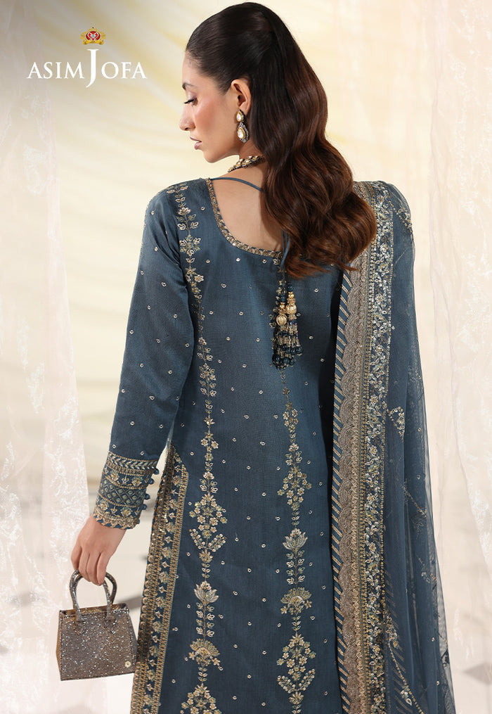 ASIM JOFA | EXCLUSIVE WEAR | FULL HEAVY THREAD EMBROIDERED SEQUENCE WORK CHIFFON DRESS | UNSTITCHED 3-PIECE SUIT | AJUEV-08