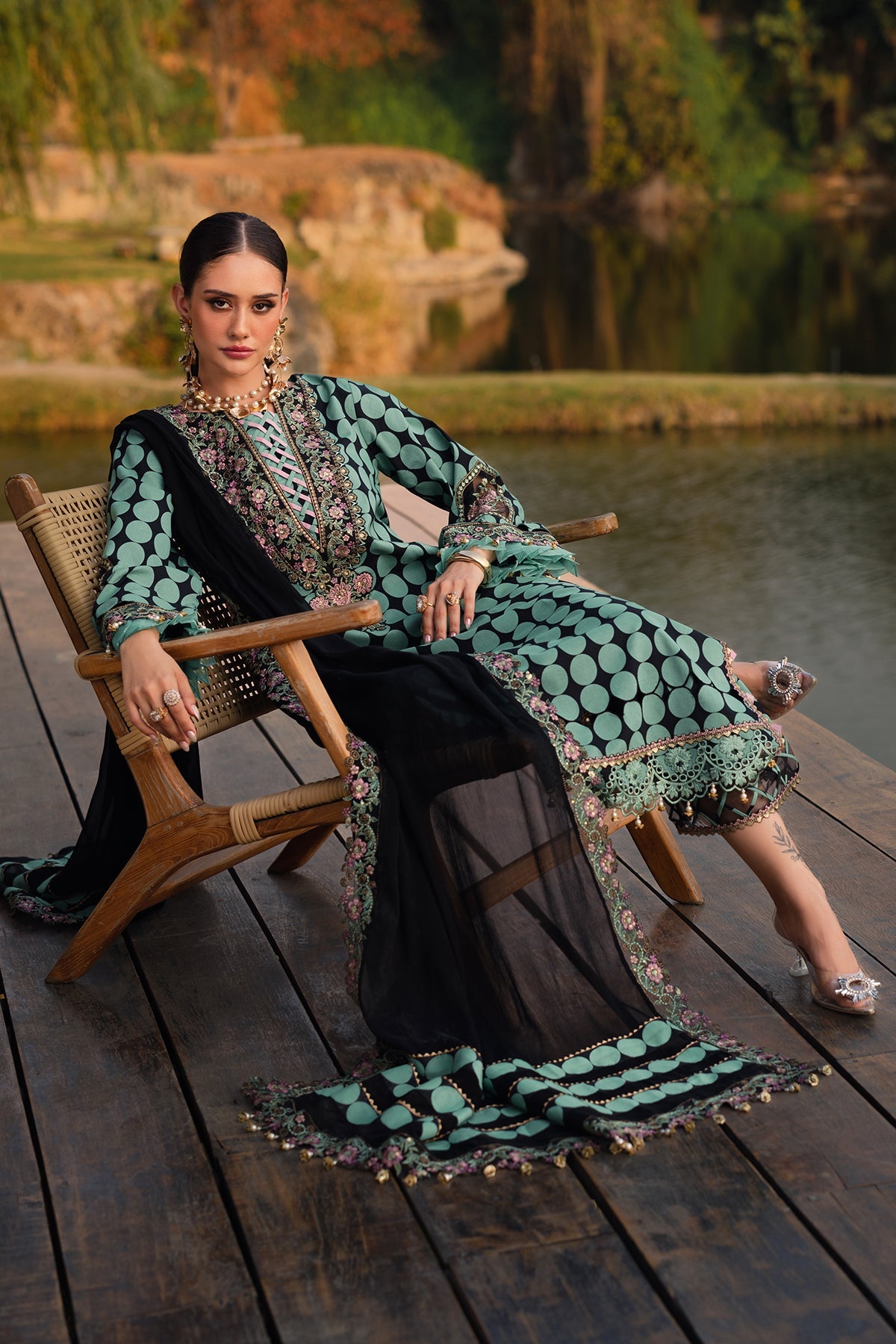 FESTIVE EDIT BY CHARIZMA | BEAUTIFULLY POLKA DOT DIGITAL PRINTED LAWN | CHICKENKARI WORK WITH HEAVY THREAD EMBROIDERED SEQUENCE WORK | UNSTITCHED 3-PIECE SUIT | CQ5-04