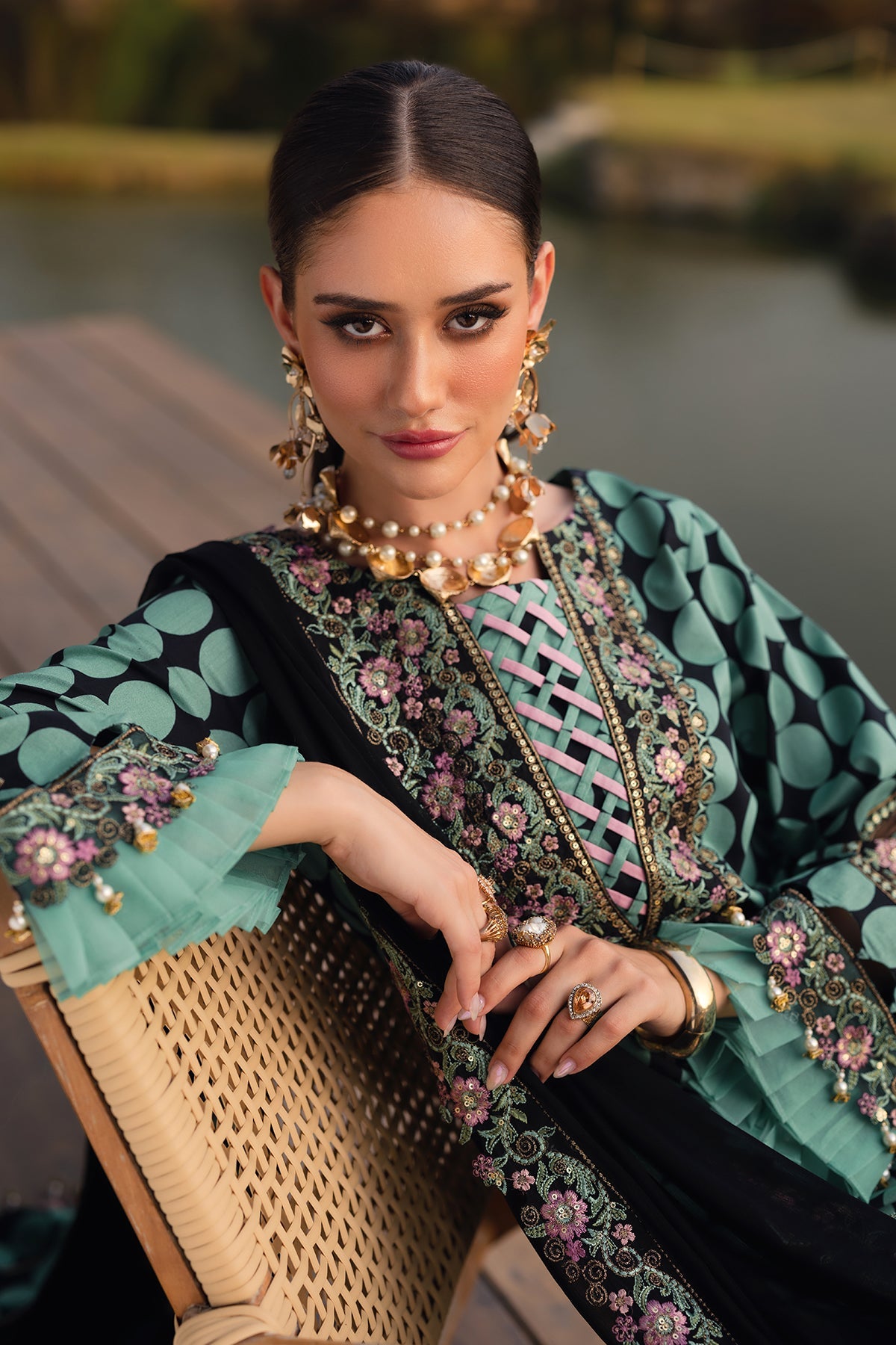 FESTIVE EDIT BY CHARIZMA | BEAUTIFULLY POLKA DOT DIGITAL PRINTED LAWN | CHICKENKARI WORK WITH HEAVY THREAD EMBROIDERED SEQUENCE WORK | UNSTITCHED 3-PIECE SUIT | CQ5-04