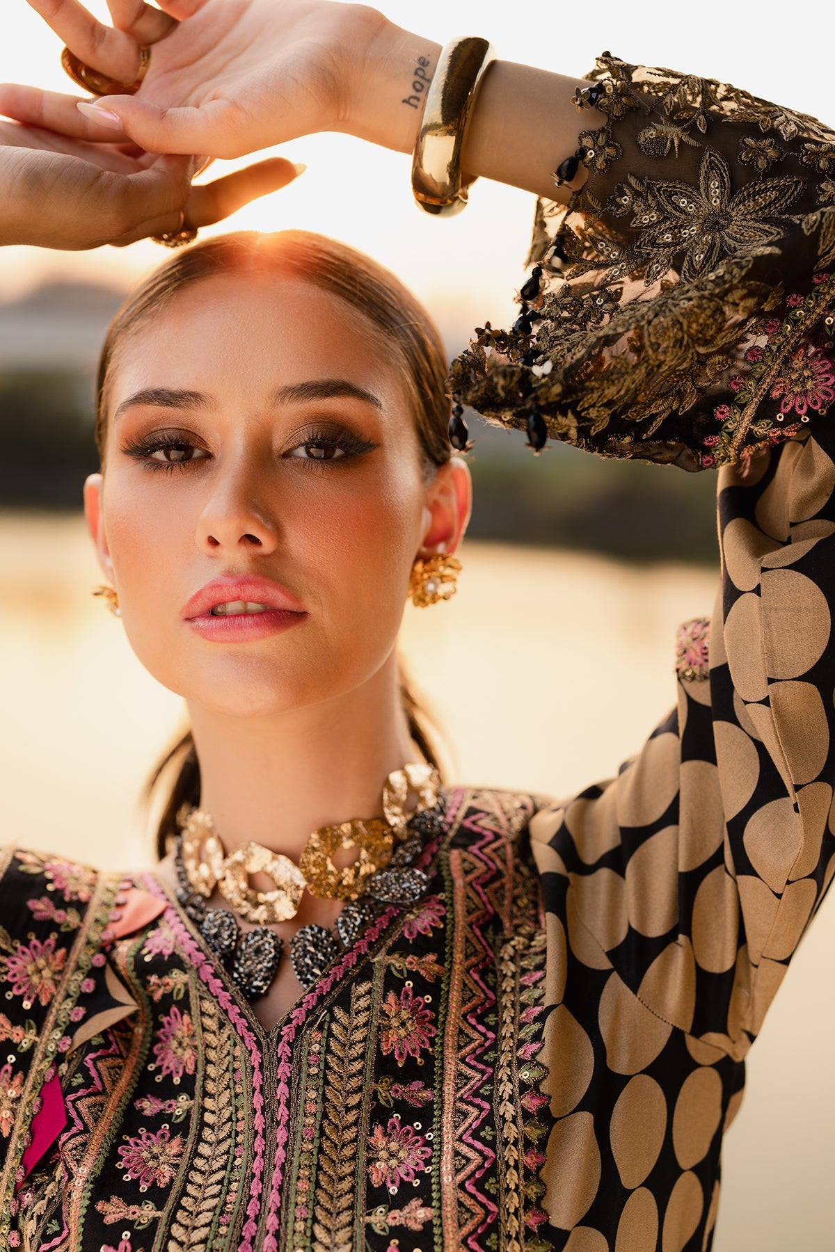 QARA FESTIVE EDIT 25" BY CHARIZMA | BEAUTIFULLY POLKA DOTS DIGITAL PRINTED LAWN WITH HEAVY MULTI THREAD EMBROIDERED SEQUENCE WORK AND HANGING CRYSTAL TASSELS WORK | UNSTITCHED 3-PIECE SUIT | CQ5-05