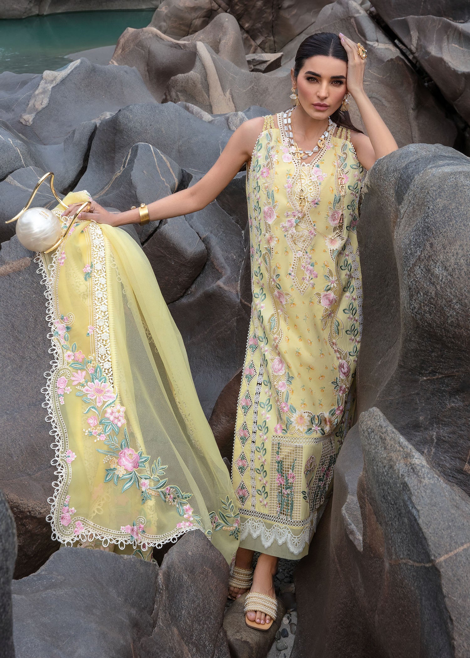 CRIMSON - BELIEVE IN HER - TOPAZ YELLOW - LUXURY LAWN '25 - MULTI THREAD EMBROIDERED - UNSTITCHED 3-PIECE SUIT