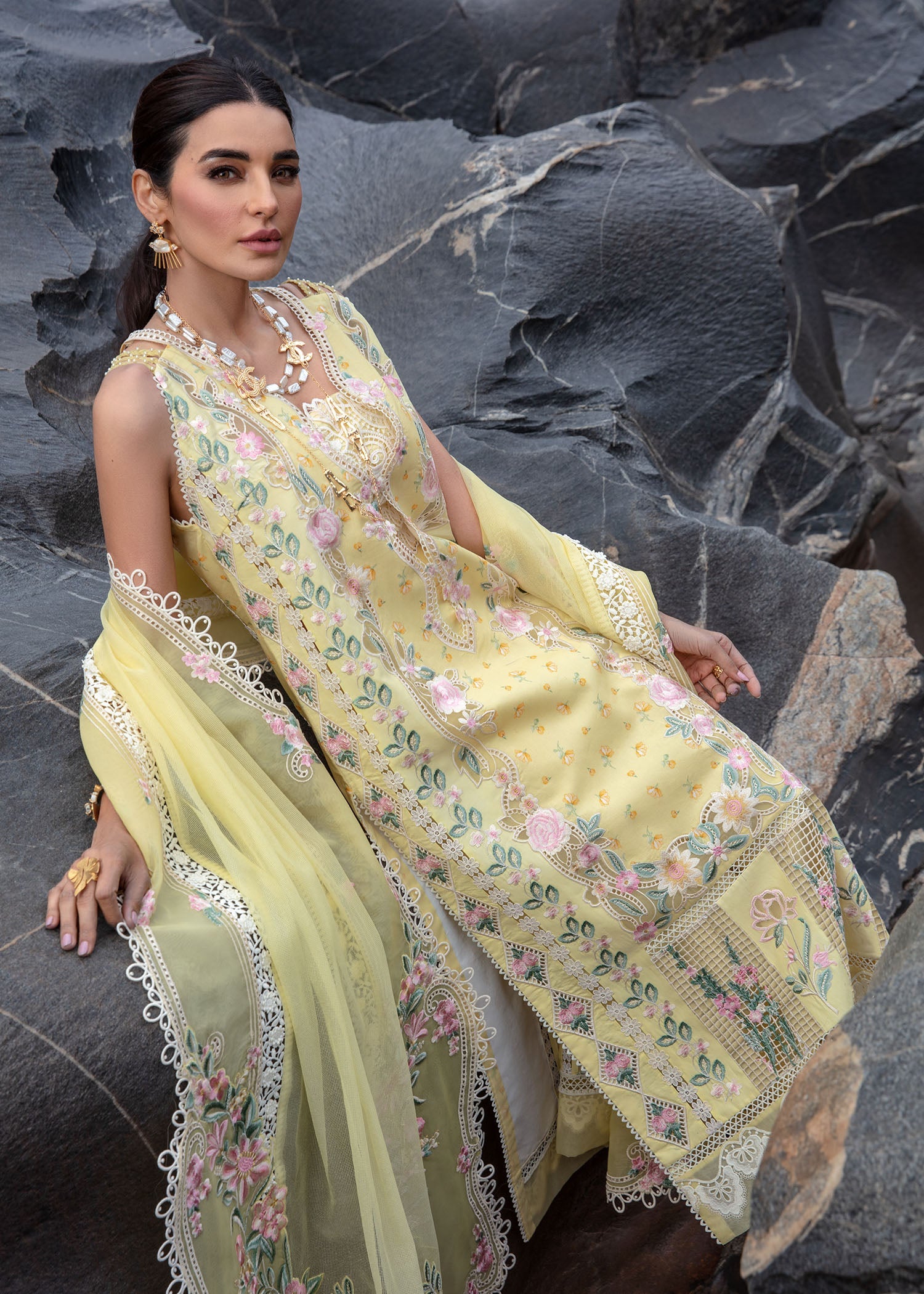 CRIMSON - BELIEVE IN HER - TOPAZ YELLOW - LUXURY LAWN '25 - MULTI THREAD EMBROIDERED - UNSTITCHED 3-PIECE SUIT