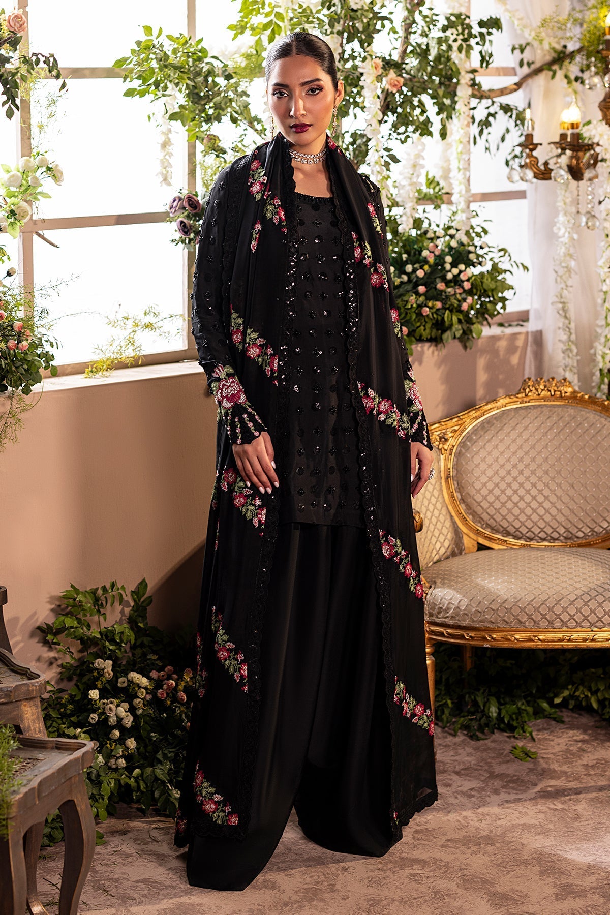 OPAL BY CHARIZMA | FULLY HEAVY MULTI THREAD EMBROIDERED SEQUENCE WORK WITH PEARL'S, STONE, & HANGING TASSELS WORK | UNSTITCHED 3-PIECE SUIT